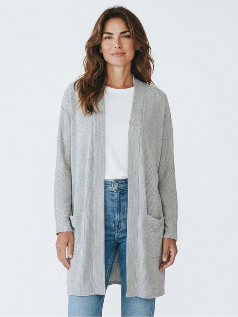 Donni || Open Front Ribbed Cardigan Slouchy Lounge Sweater Gray OSFA